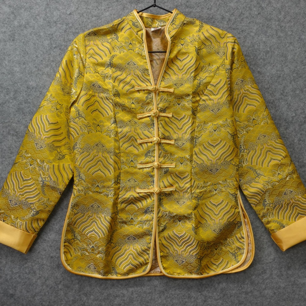 Mandarin Collar Tang Suit Jacket Womens S Yellow Silk Brocade Chinese Cheongsam